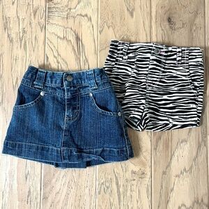 Cherokee Baby Girl’s Zebra Strip Shorts & Kids Korner Denim Skirt, size 12M